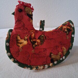 Share Handmade Pot Holder Hot Pad Chickens Rooster Hen Eggs Cottage Farmhouse Qu